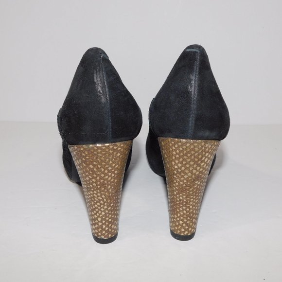 Hush Puppies Black sparkle Block platform Gold Scale Heels Shoe Womens 6.5 - Picture 5 of 10